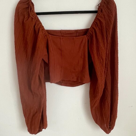 Urban Outfitters Balloon Sleeve Cropped Blouse (L) - Orange/Rust - Picture 3 of 4
